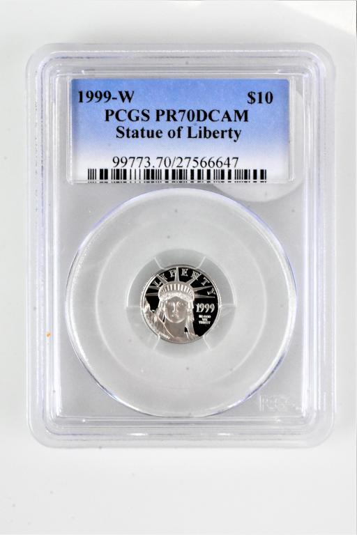 1999 W platinum 1/10 oz PR70 DCAM Statue of Libert (1 of 3)