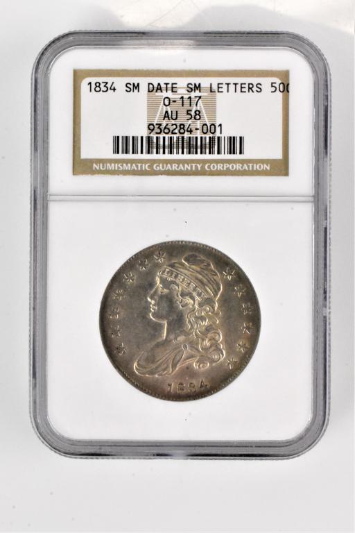 1834 Bust Half AU58 O-117 Small Date & Letters (1 of 3)