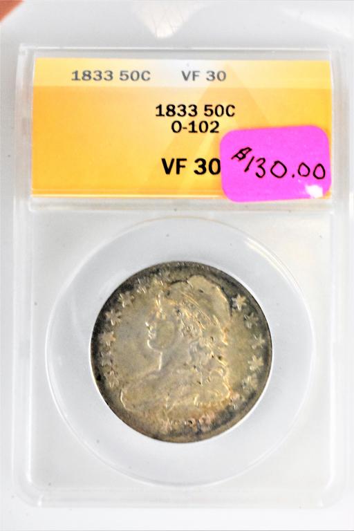 1833 VF30 Bust half dollar O-102 ANACS graded coin (1 of 3)