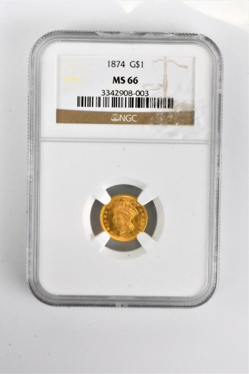 1874 MS66 $1 Gold piece NGC graded coin (1 of 3)