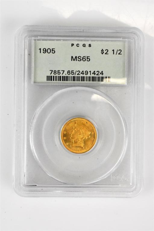 1905 MS65 $2.50 gold piece PCGS graded coin (1 of 3)