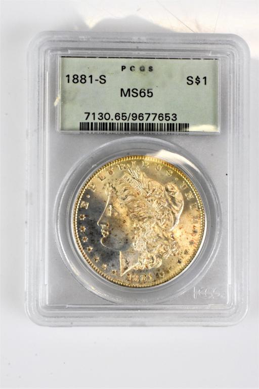 1881S MS65 Morgan silver dollar PCGS graded coin (1 of 3)