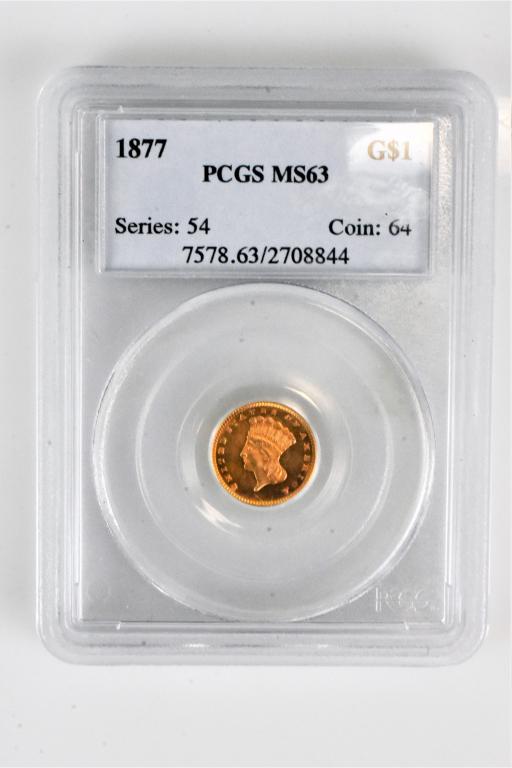 1877 MS63 $1 gold piece PCGS graded coin (1 of 3)
