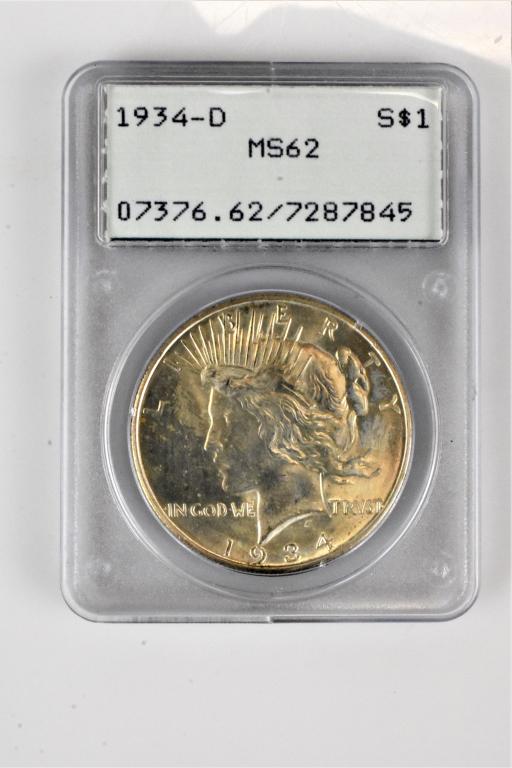 1934D MS62 Peace silver dollar PCGS graded coin (1 of 3)