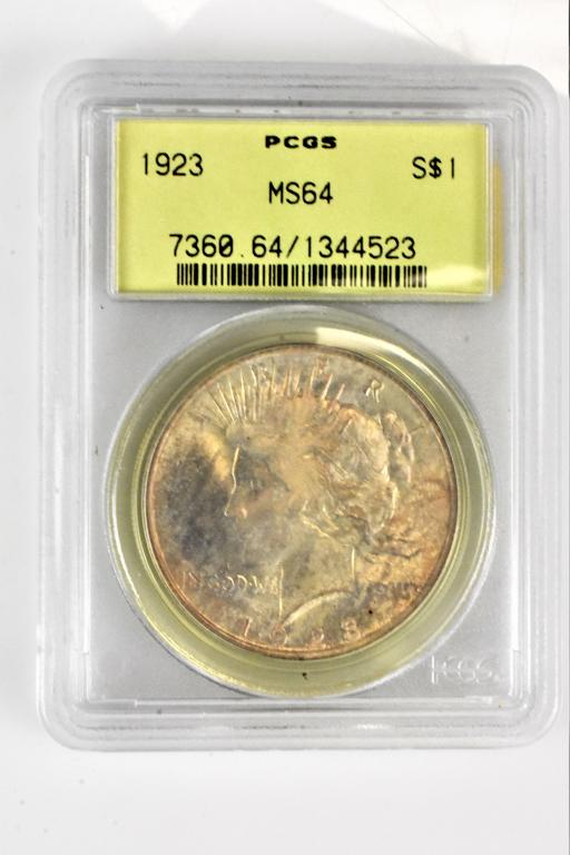 1923 MS64 Peace silver dollar PCGS graded coin (1 of 3)