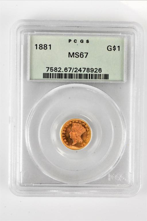1881 MS67 $1 gold piece PCGS graded coin (1 of 3)