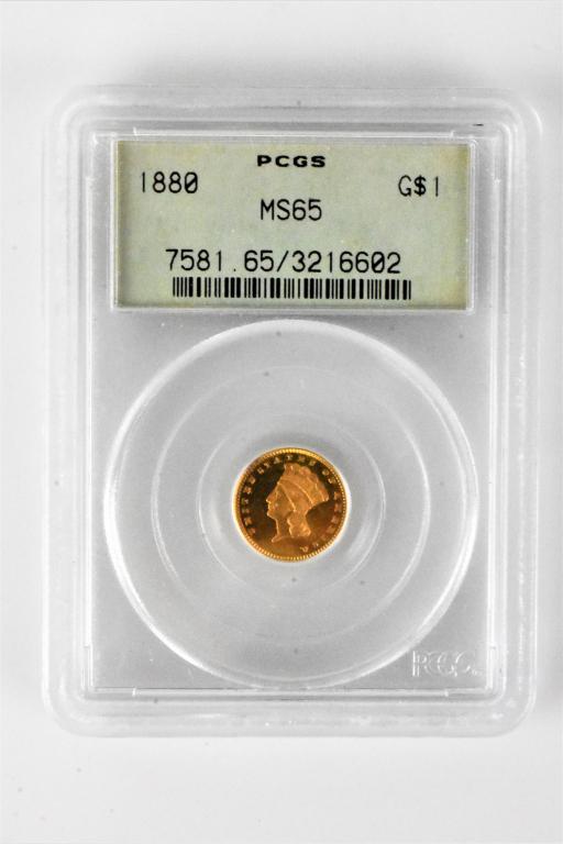 1880 MS65 $1 Gold piece PCGS grade coin (1 of 3)