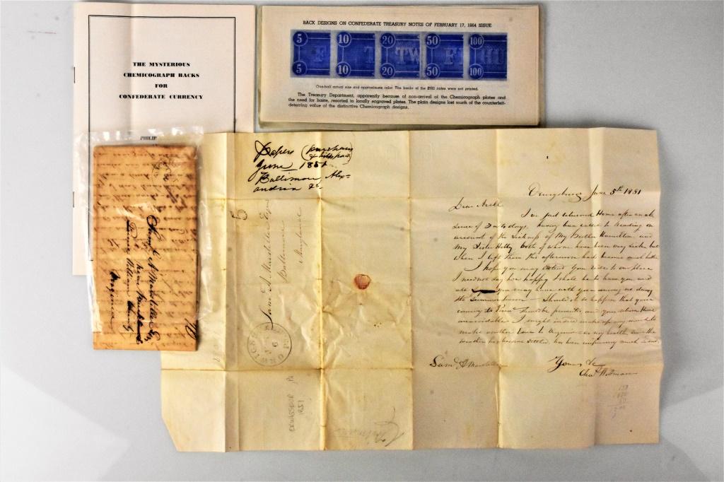 2 mid 1800's letters, confederate currency id book (1 of 4)
