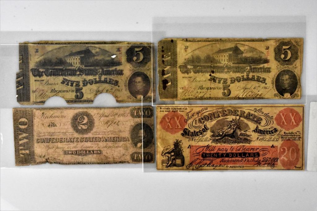 4pc Confederate currency Richmond VA: 4pc Confederate currency Richmond VA