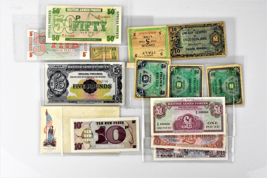 14pc US British military currency WWII Camp Kilmer (1 of 3)