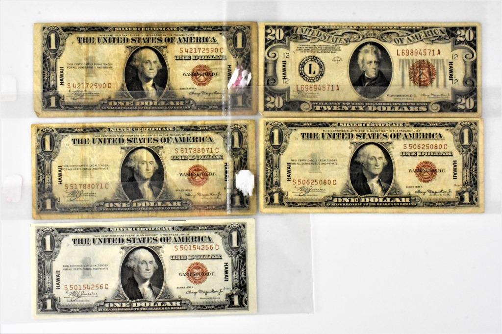 5 Hawaii notes $20 and 4 $1's: 5 Hawaii notes $20 and 4 $1's