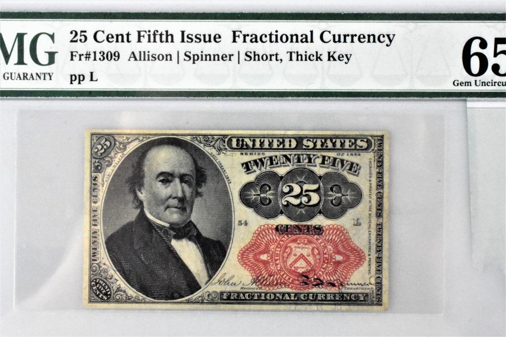 Fr# 1309 25 Cent Fractional Currency 65 UNC EPQ: PMG graded