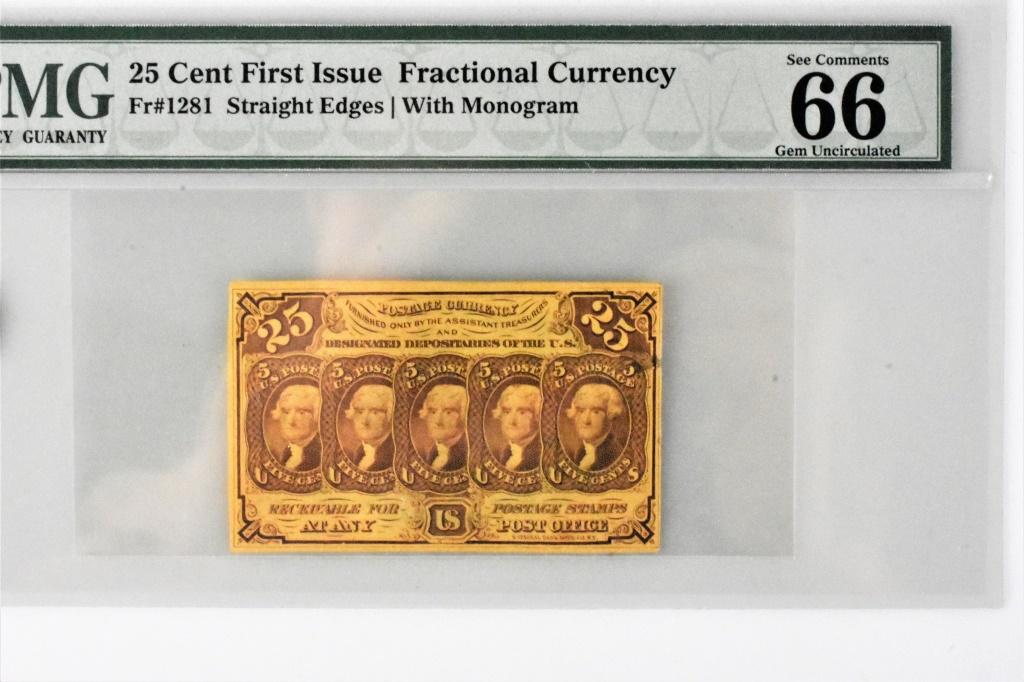 Fr# 1281 25 cent Fractional Currency UNC66 EPQ PMG: 1st issue