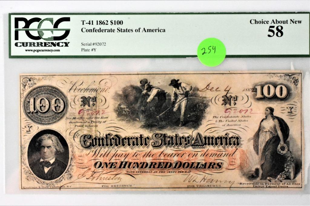 T-41 1862 $100 Confederate States of America AN58 (1 of 2)