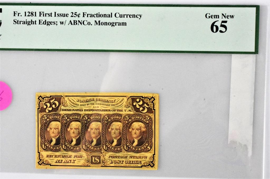 Fr# 1281 25 cent fractional currency GEM65 PCGS: 1st issue