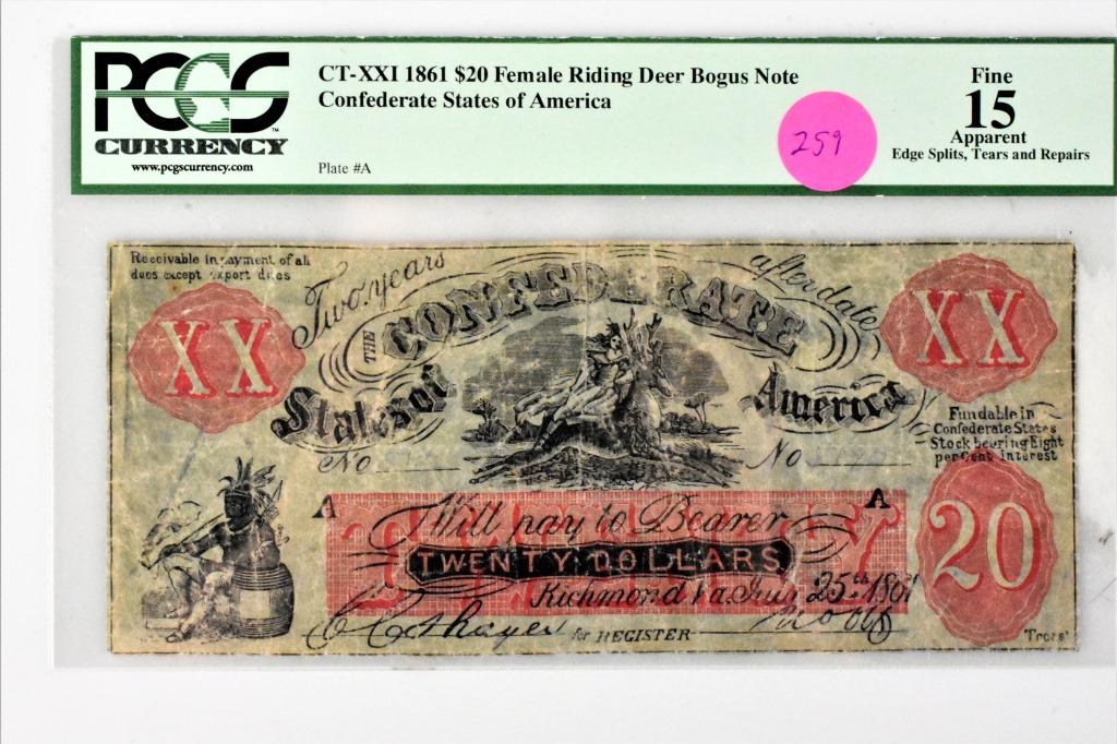 CT-XXI 1861 $20 Confederate Bogus Note F15 PCGS (1 of 2)