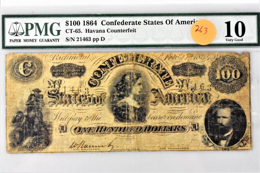 CT-65 $100 1864 Havana Counterfiet VG10 PMG: Confederate states of America