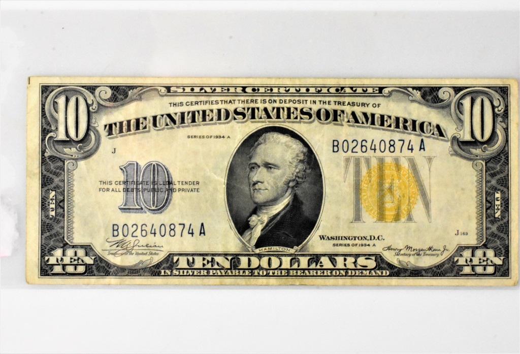 1934 $10 Yellow seal note ungraded no holes (1 of 2)
