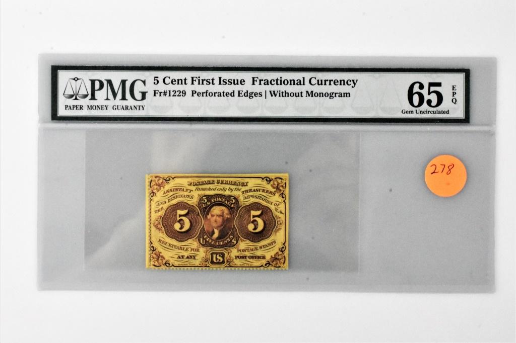 Fr# 1229 5 cent fractional currency 65UNC EPQ PMG (1 of 3)
