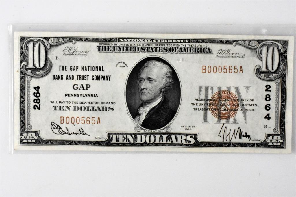 1929 $10 2864 Gap PA national bank note bank trust (1 of 2)
