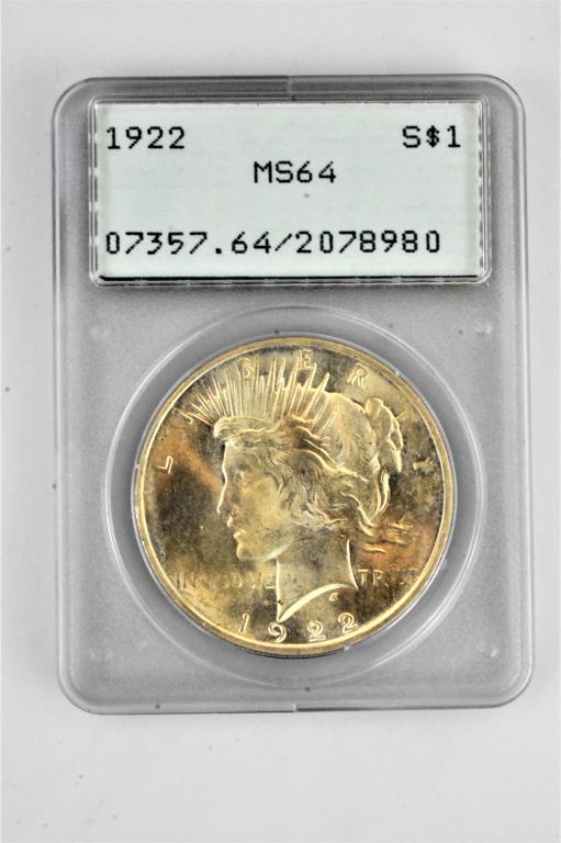 1922 Peace silver dollar MS64 PCGD graded (1 of 4)