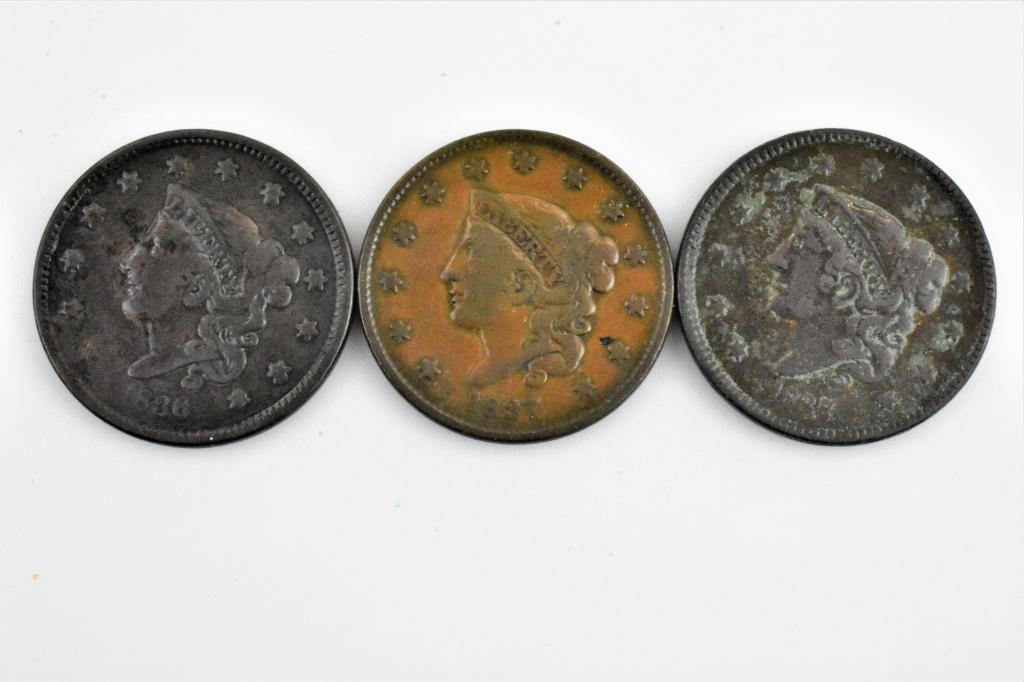 3 large cents 1836 & 1837 2 varieties (1 of 5)