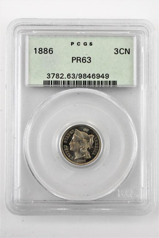 1886 3 cent CN PR63 PGCS graded coin proof (1 of 3)