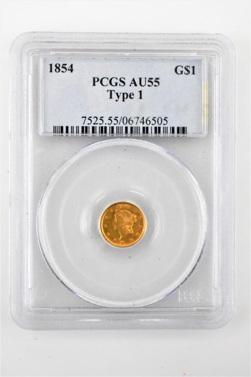 1854 $1 gold piece Type 1 AU55 PCGS (1 of 3)