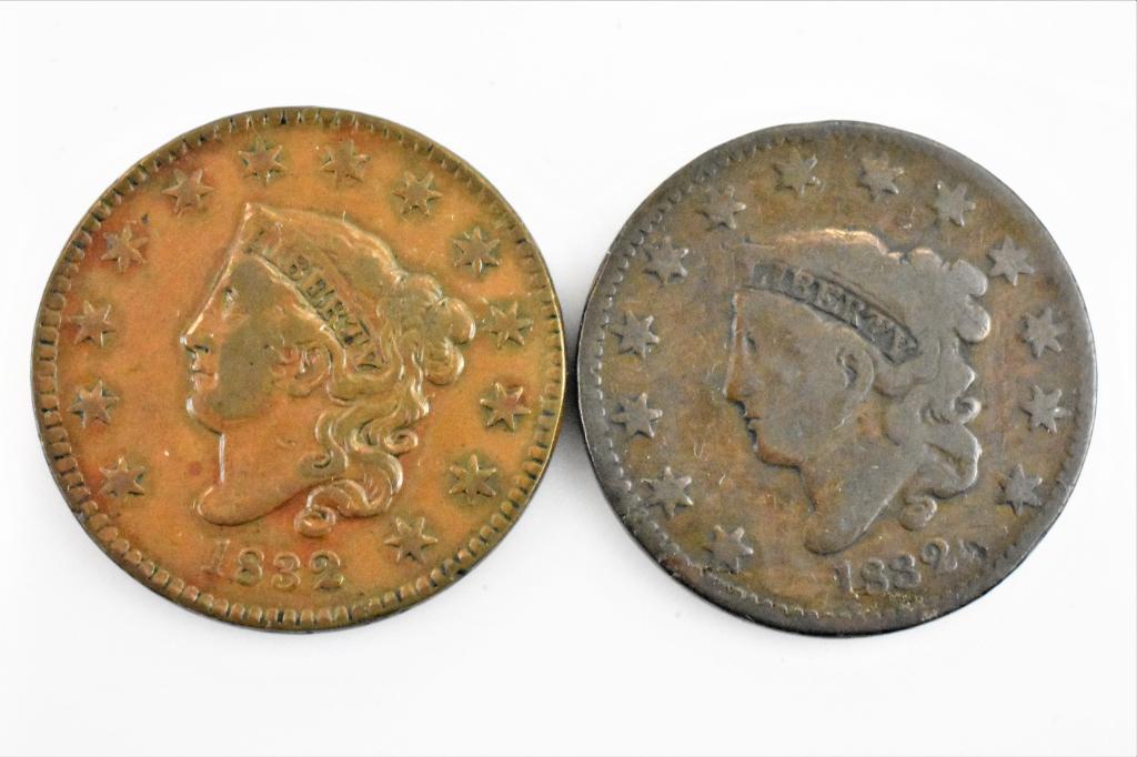 2 1832 large cents N-1 VG/F N-3 VF/XF (1 of 2)