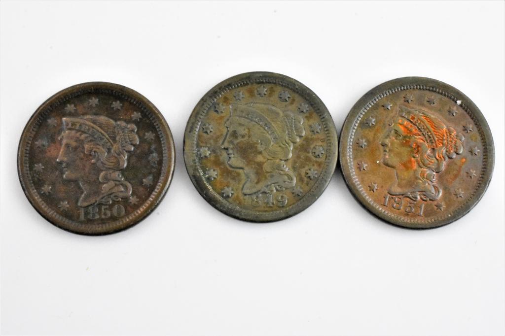 3 large cents 1849 1850 1851 VF/XF+ (1 of 4)