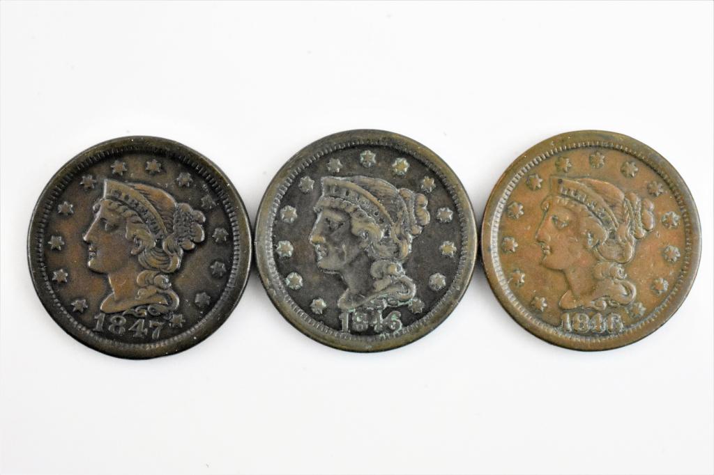 3 large cents 1847 & 1846 2 varieties all VF/XF (1 of 2)