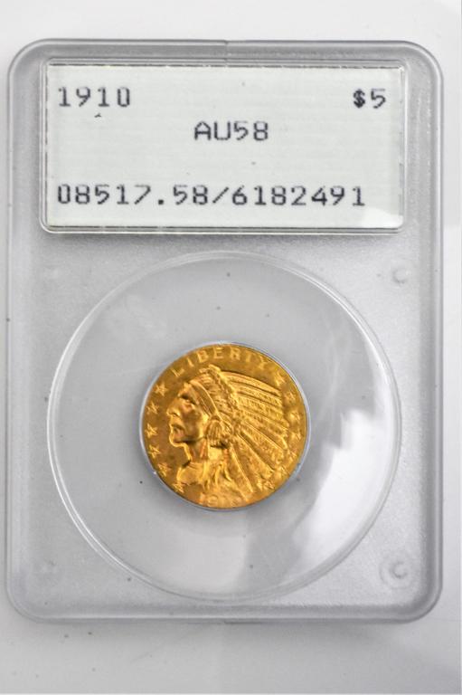 1910 $5 indian head gold piece AU58 PCGS (1 of 3)