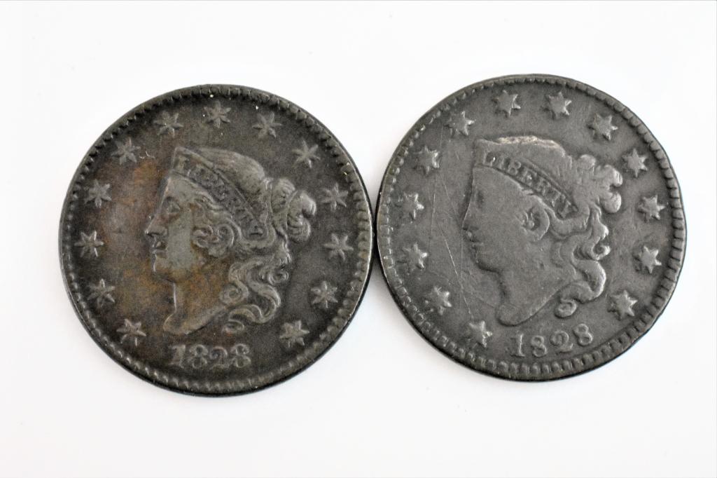 2 1828 large cents N-3 VF/XF N-10 VG/F (1 of 3)