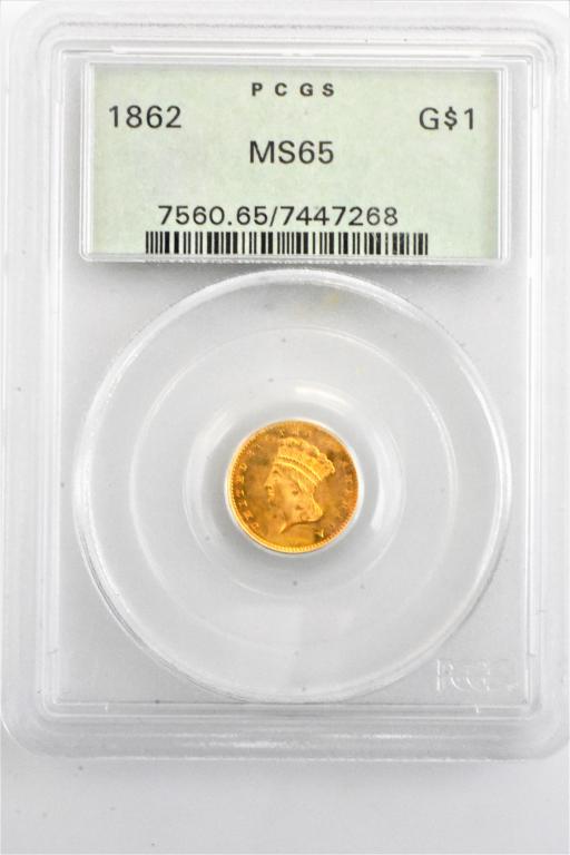 1862 $1 gold piece MS65 PCGS (1 of 3)