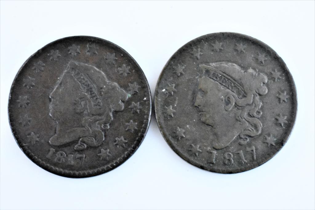 2 1817 large cents N-16 VG/F N11 VG (1 of 2)