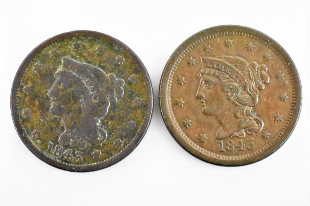 2 1843 large cents small and large letters VF/XF (1 of 3)