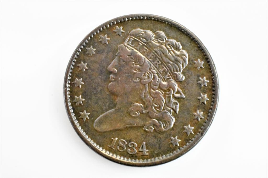 1834 half cent N-1 XF (1 of 2)