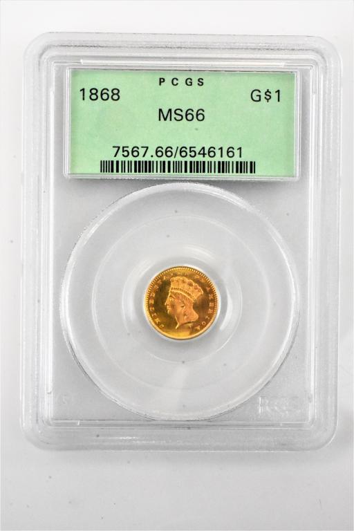 1868 $1 gold piece MS66 population 5 6 higher PcGs (1 of 3)