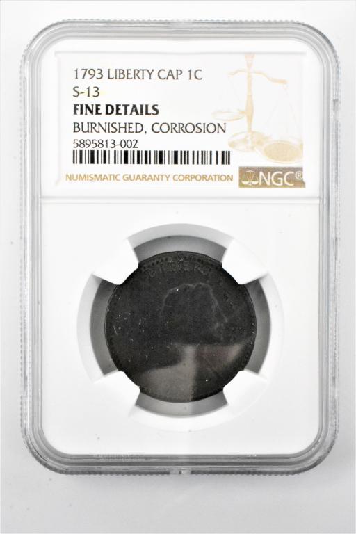 1793 liberty cap large cent s-13 F details NGC (1 of 3)