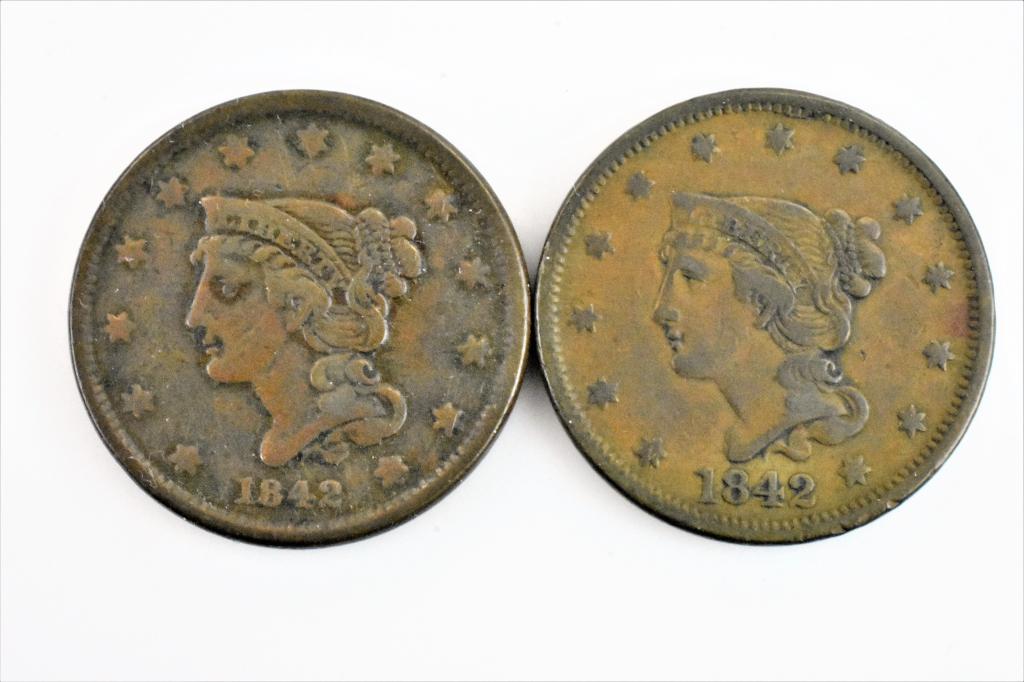 2 1842 large cents n-4? Vf n-1 Vf (1 of 2)