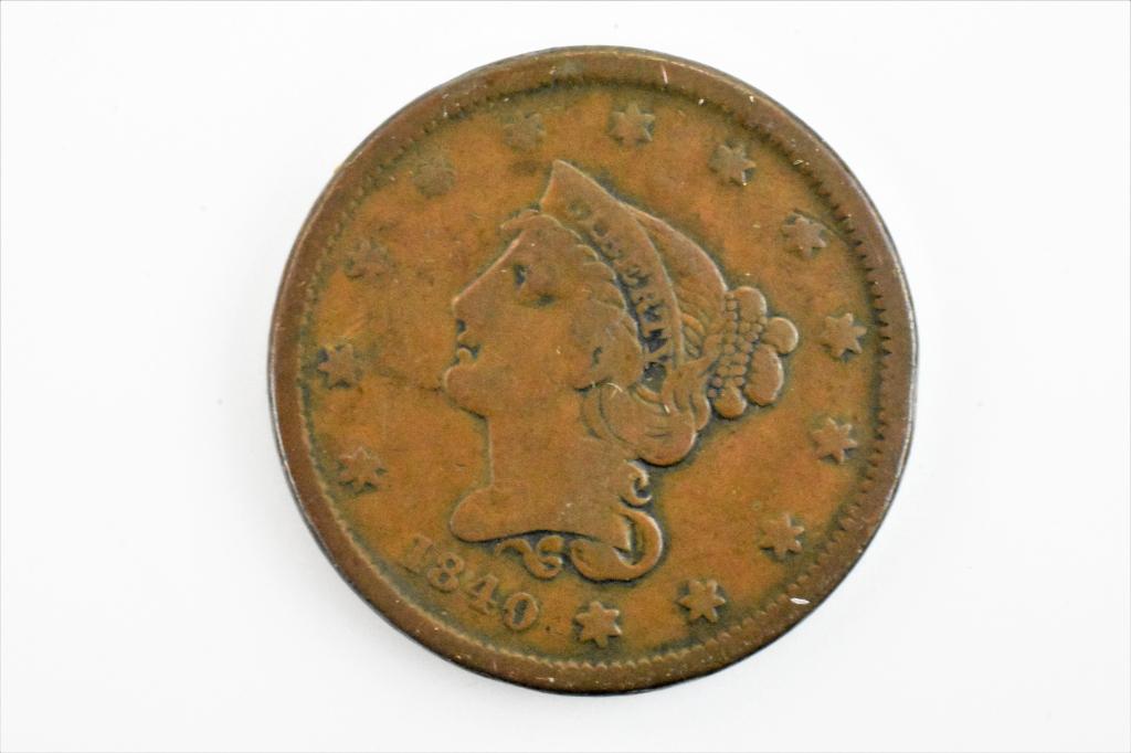 1840 large cent small date VG/F (1 of 2)