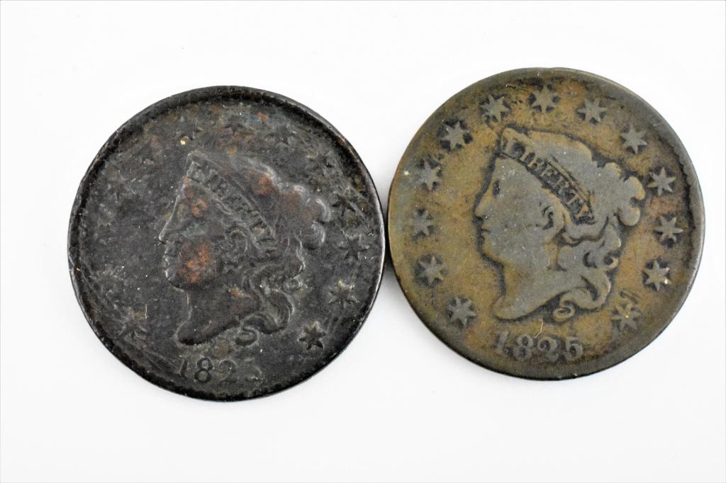 2 1825 large cents n-6 F n-7 VG (1 of 2)