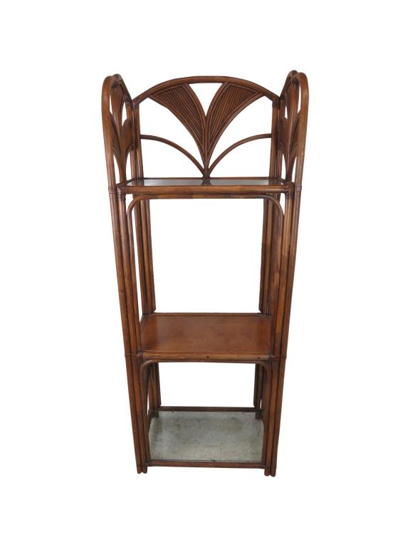 Rattan Etagere Palm Leaf Shelf: Palm leaf motif shelf, 29.75"w, 18.25"d, 77.75"h