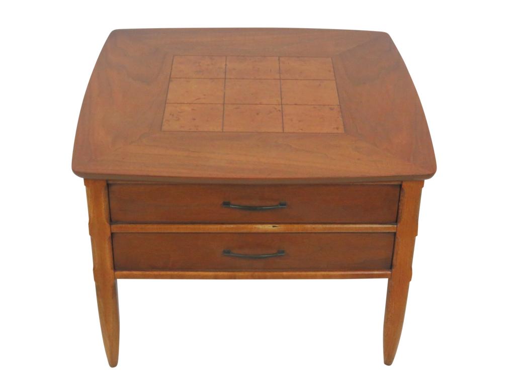 Lane Burl Wood End Table: Lane 2 Drawer End table, 28"w, 28"d, 20"h