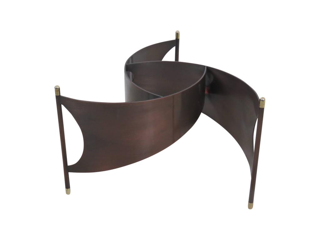 Steel & Glass Table: steel coffee/ cocktail table w/ amoeba/ freeform glass top, 44'' w, 43'' d, 16.25'' h, glass .5'' thick