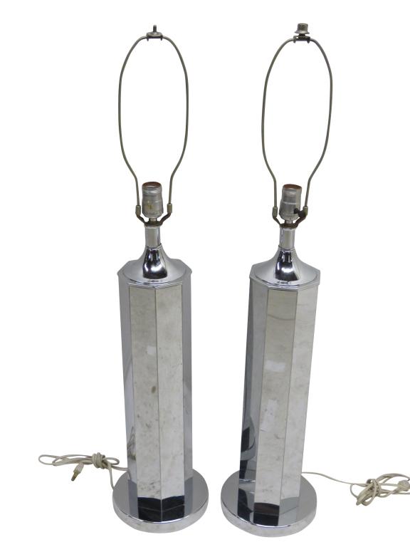 Pair Chrome Octagonal Lamps (1 of 4)