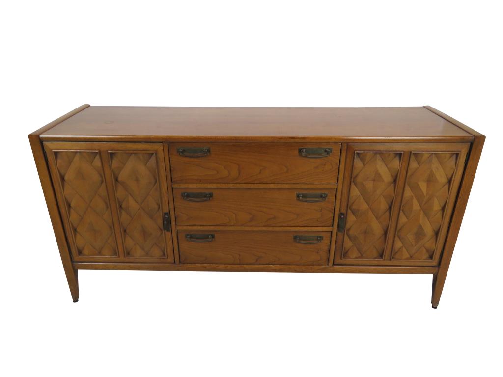 Broyhill Premier Credenza: 2 door, 3 drawer Credenza with plastic door inserts. 66.5"w, 19"d, 32.5"h