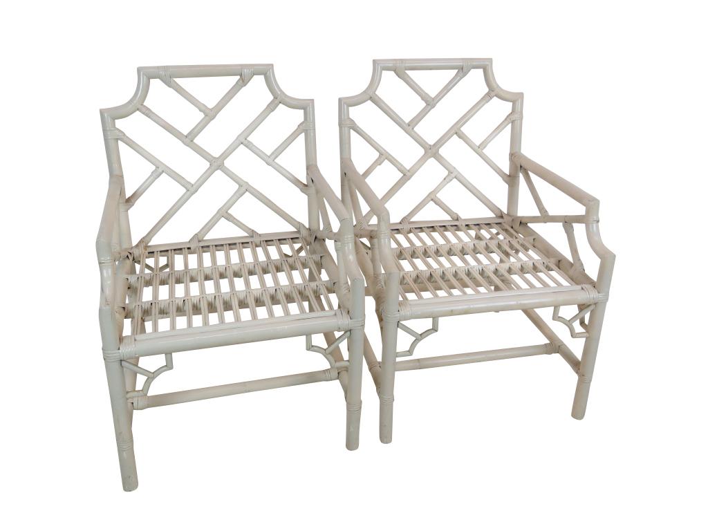 Pair Rattan Chippendale Arm Chairs (1 of 8)