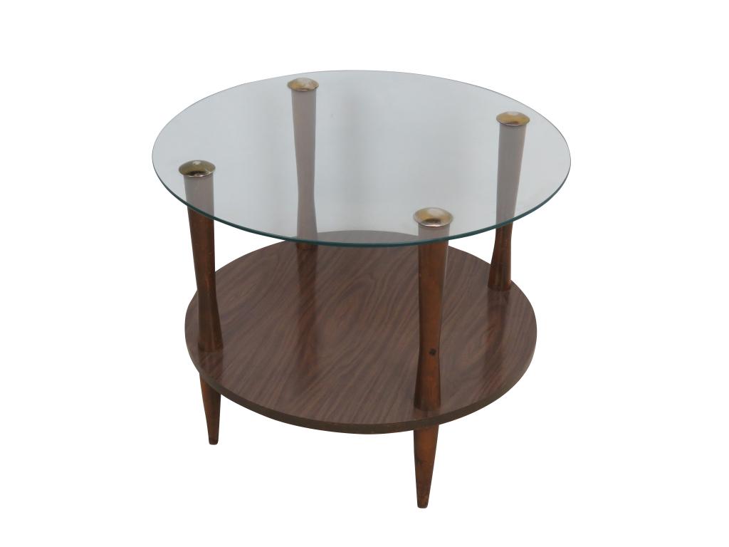 MCM 2 Tier Glass Wood Table (1 of 3)