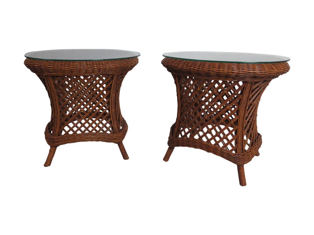 Pair Wicker Glass Top Tables (1 of 3)